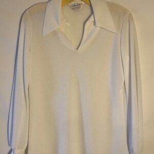 Vintage Lady Manhattan Womens 12 Lightweight White Long Sleeve Pullover Collar